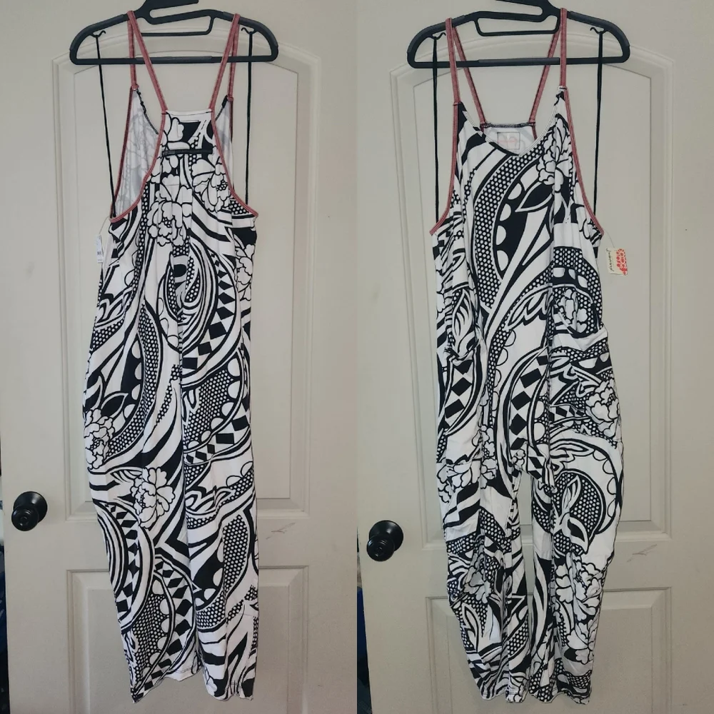 New FP Movement Free People Hot Shot Onesie S Padma Black Printed Combo Jumpsuit - Picture 10 of 16